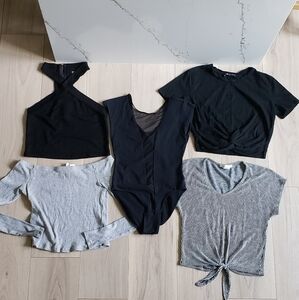 Set of Essential Tops Womens M Black Gray 5 Shirt Lot